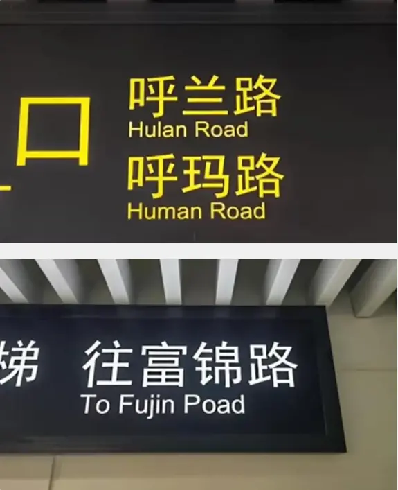 上海地铁新站标识闹乌龙！呼玛路变“Human Road”